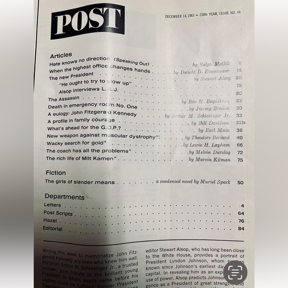 John F. Kennedy December 1963 Memorial Issue Saturday Evening Posted Magazine - Picture 2 of 4